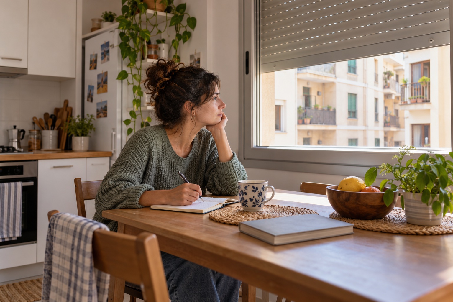 Vivienda con espacios y elementos domésticos en uso.
